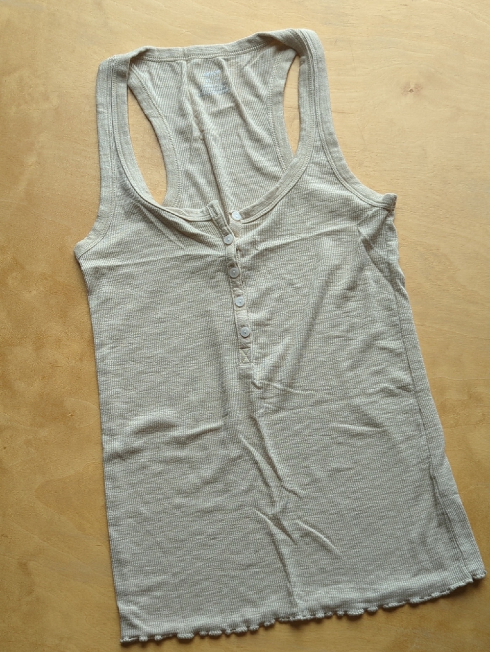 aerie Ribbed Henley Tank - Beige